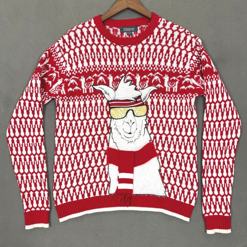 Llama Ugly Christmas Sweater Men S Red 33 Degrees Fair Isle Holiday Party Knit
